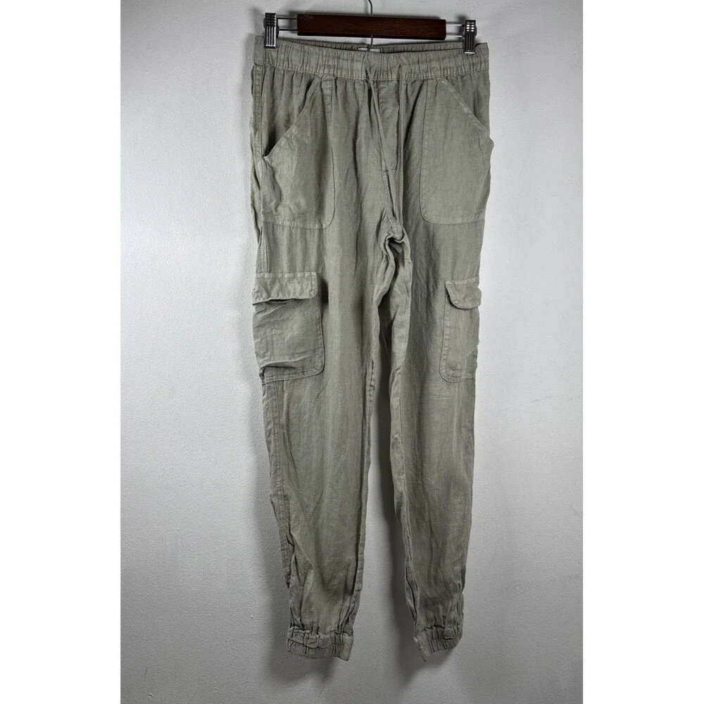 Nicole Miller New York 100% Linen Cargo Jogger Pant Women’s S Sage Green pull on